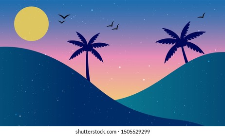 Palm tree and  mountains landscape Vector