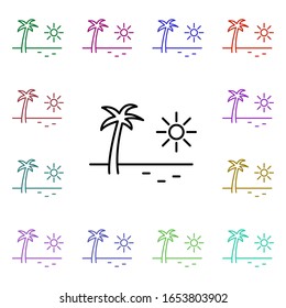Palm tree multi color style icon. Simple thin line, outline vector of summer icons for ui and ux, website or mobile application