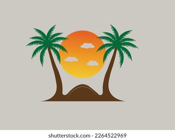 Palm tree with natural background vector design and illustration.