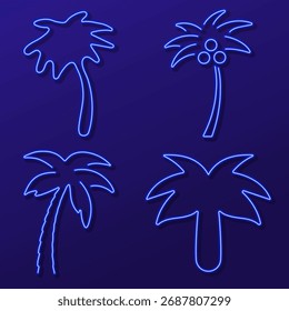 Grupo de iconos de neón de palmera, Ilustración vectorial.