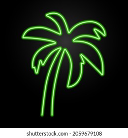 Palm tree neon sign, modern glowing banner design, colorful modern design trend on black background. Vector illustration.