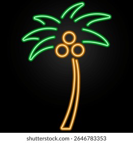 palm tree neon sign, modern glowing banner design, colorful modern design trend on black background. Vector illustration.	