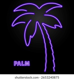 sinal de néon palm tree, design de banner brilho moderno, tendência de design moderno colorido no fundo preto. Ilustração vetorial.