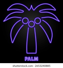palm tree neon sign, modern glowing banner design, colorful modern design trend on black background. Vector illustration.