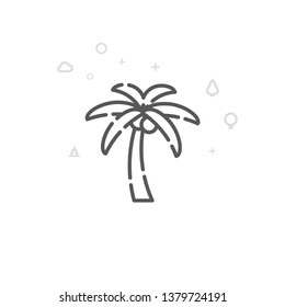 Palm Tree with Nuts Vector Line Icon. Wild Tree Symbol, Pictogram, Sign. Light Abstract Geometric Background. Editable Stroke. Adjust Line Weight. Design with Pixel Perfection.