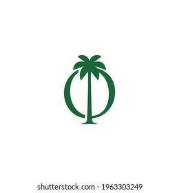 palm tree o letter mark logo vector icon illustration