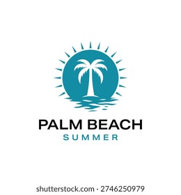 Palm tree with ocean beach and summer logo design