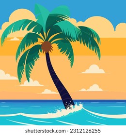 Palm tree in the ocean vector art illustration