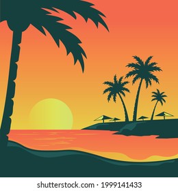 palm tree ocean view background illust
