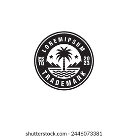 palm tree ocean vintage badge logo design vector template