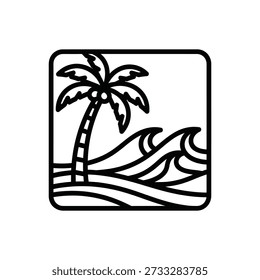Palmen- und Ozeanwellen Symbol Strand, Vektorkunst