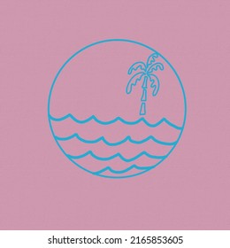 Palm tree in the ocen with pink background