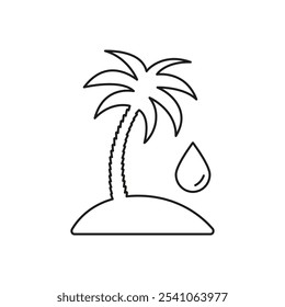 Palm Tree with Oil Drop Line Icon. Palm Oil Production and Environmental Issues in Agriculture and Industry. Isolated Vector Illustration.