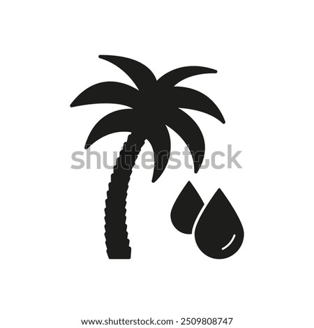 Palm Tree And Oil Drops Silhouette Icon. Palm Oil Extraction And Sustainable Agriculture Practices. Isolated Vector Illustration.