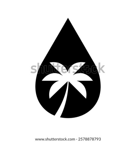 Palm Tree Oil or Oil Free Vector Flat Icon Design on White Background. Tropical Logo Symbol. Organic Food Label Illustration with Drop for Web, Packaging.