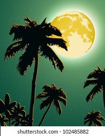 palm tree on the background of the Moon