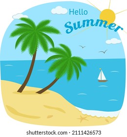 Palmera en el fondo del mar. Ilustración vectorial hola verano.