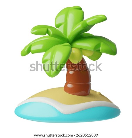 Palm tree on the beach 3d icon. Tropical paradise island and summer vacation concept cute plastic vector illustration.