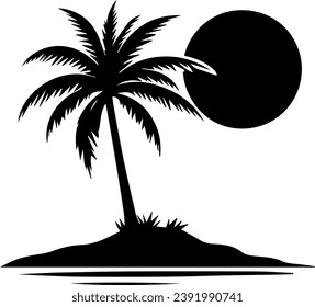 Palmeras En La Playa A Orillas Del Vector De Silhouette Marítimo EPS