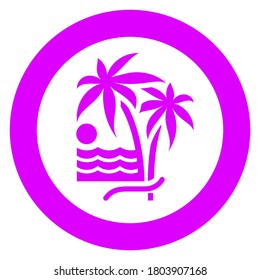 palm tree on the beach, circle trendy icon on a white background