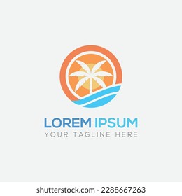 palm tree on beach colorful vector logo template