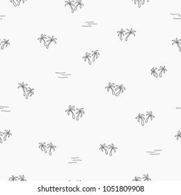 Palm tree on beach fashion tropical seamless pattern. Vector graphic exotic floral jungle texture. Hawaiian hand drawn summer print background for your design.