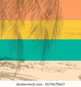 palm tree on beach Halftone background. Halftone effect. Halftone pattern. Halftone dots. 