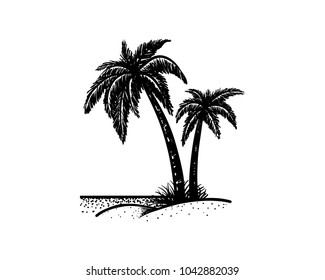 Palm Tree on the Beach Hand Drawing Sign Symbol Logo Vector