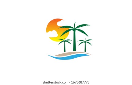 Palm Tree On A Beach Logo Design Template Vector 