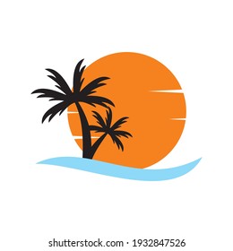Árbol de palma en un vector de diseño de logotipo de playa