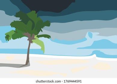 Palm tree on the beach of sand.