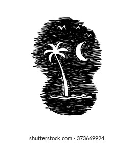 Palm tree on beach. Sketchy style.