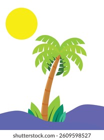 Palm tree on the beach with the sun and ocean