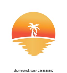 palm tree on beach at sunset
