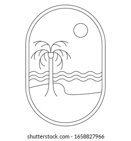 Palmera en la playa. Iconos de línea delgada. Icono de estilo árabe minimalista.