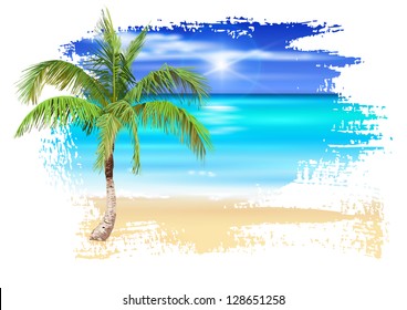 Palm tree on the beach. Vector drawing / Eps10