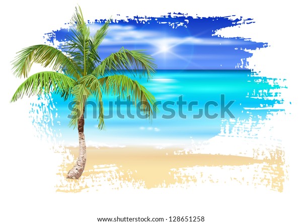 Palm Tree On Beach Vector Drawing Stock Vector (Royalty Free) 128651258