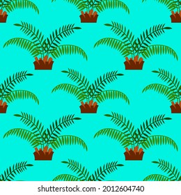 Palm tree on a blue background, texture for design, seamless pattern, vector illustration