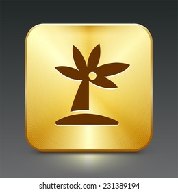 Palm Tree on Gold Square Button