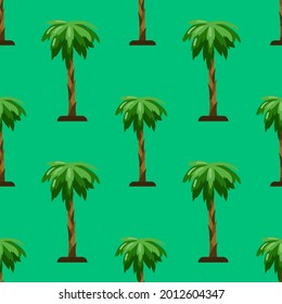 Palm tree on a green background, texture for design, seamless pattern, vector illustration