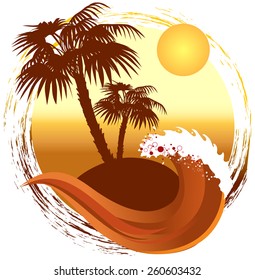 palm tree on the island evening. vector