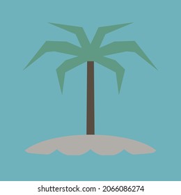 Palm tree on island, flat minimalist vector illustration symbol