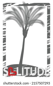 Palmeras en la isla enmarcadas en dibujo a mano y texto "soledad" 