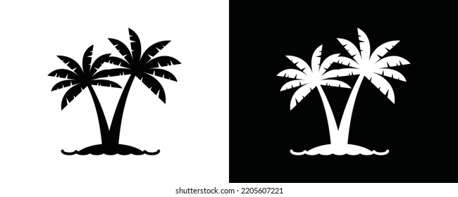 Palm Tree On The Island With Ocean Waves Silhouette Icon Vector