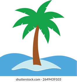 Palm tree na ilha com água do mar e Cartoon ilustração vetor Palm Tree Tropical.