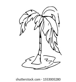 Palm tree on the island. Sketch. Vector illustration.