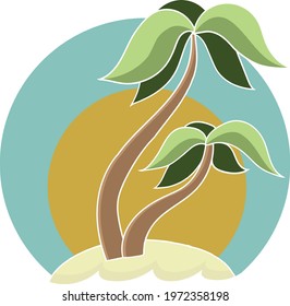 Palm tree on island. Vector illusrtation