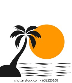 Palm tree on the island. Vector illustration