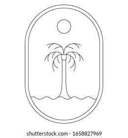 Palm tree on the isle. Thin line icons. Arabic minimalist styled icon.