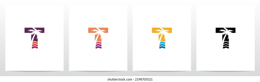 Palm Tree On Letter Logo Design T